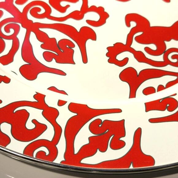 Golden Rabbit Red Abstract Swirl Enamelware Collector Plate 12.5" - Picture 2 of 10